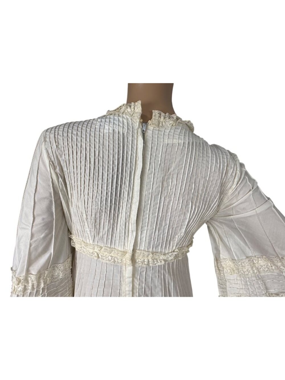 VTG 70s Tachi Castillo Ivory Prairie Maxi Dress Lace Pintuck Bell Sleeve Boho - Picture 9 of 12